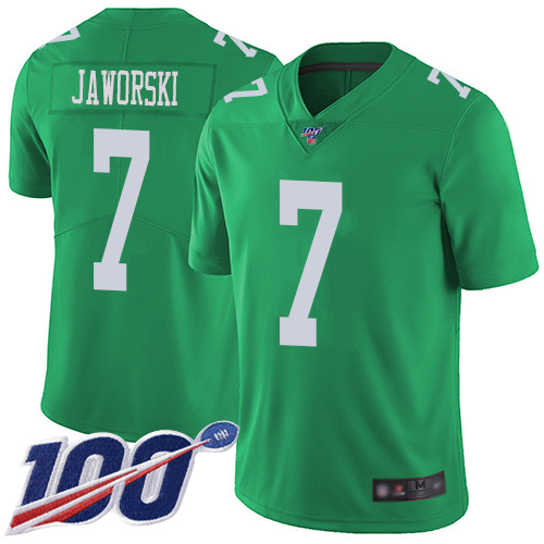 Men Philadelphia Eagles 7 Ron Jaworski Limited Green Rush Vapor Untouchable NFL Jersey 100th Season